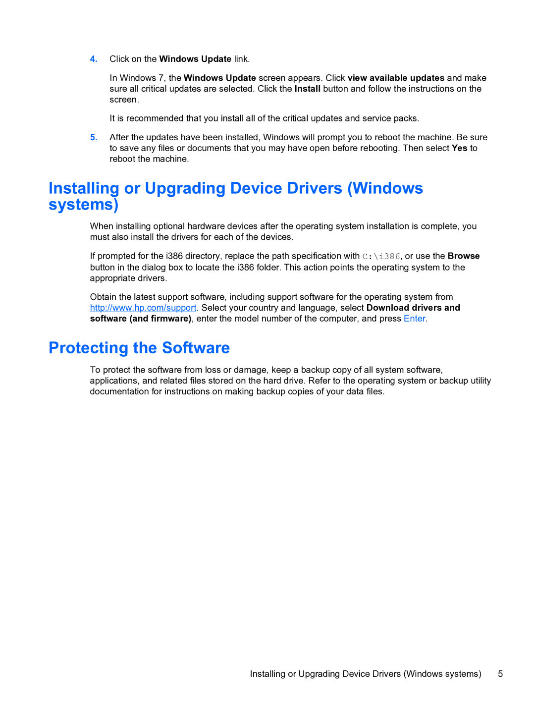 HP Pro 110 manual Installing or Upgrading Device Drivers Windows systems, Protecting the Software 