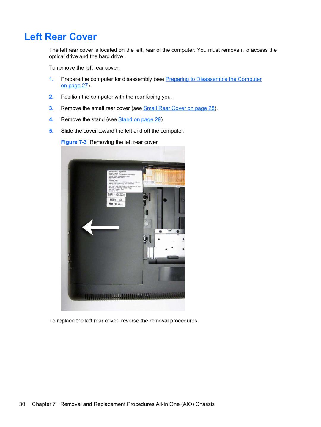 HP Pro 110 manual Left Rear Cover 