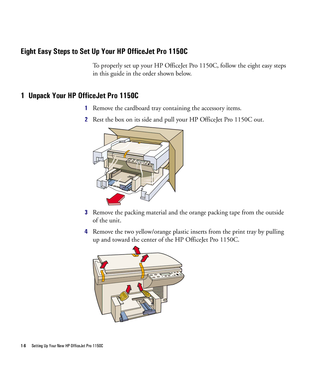 HP Pro 1150cse manual Eight Easy Steps to Set Up Your HP OfficeJet Pro 1150C, Unpack Your HP OfficeJet Pro 1150C 