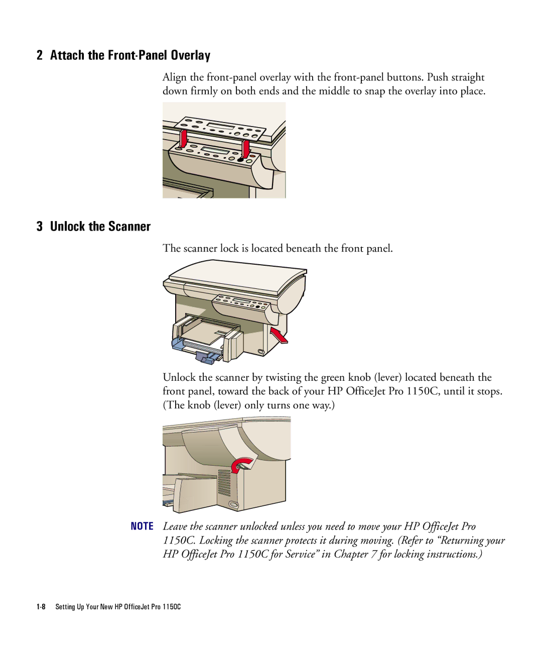 HP Pro 1150cse manual Attach the Front-Panel Overlay, Unlock the Scanner 