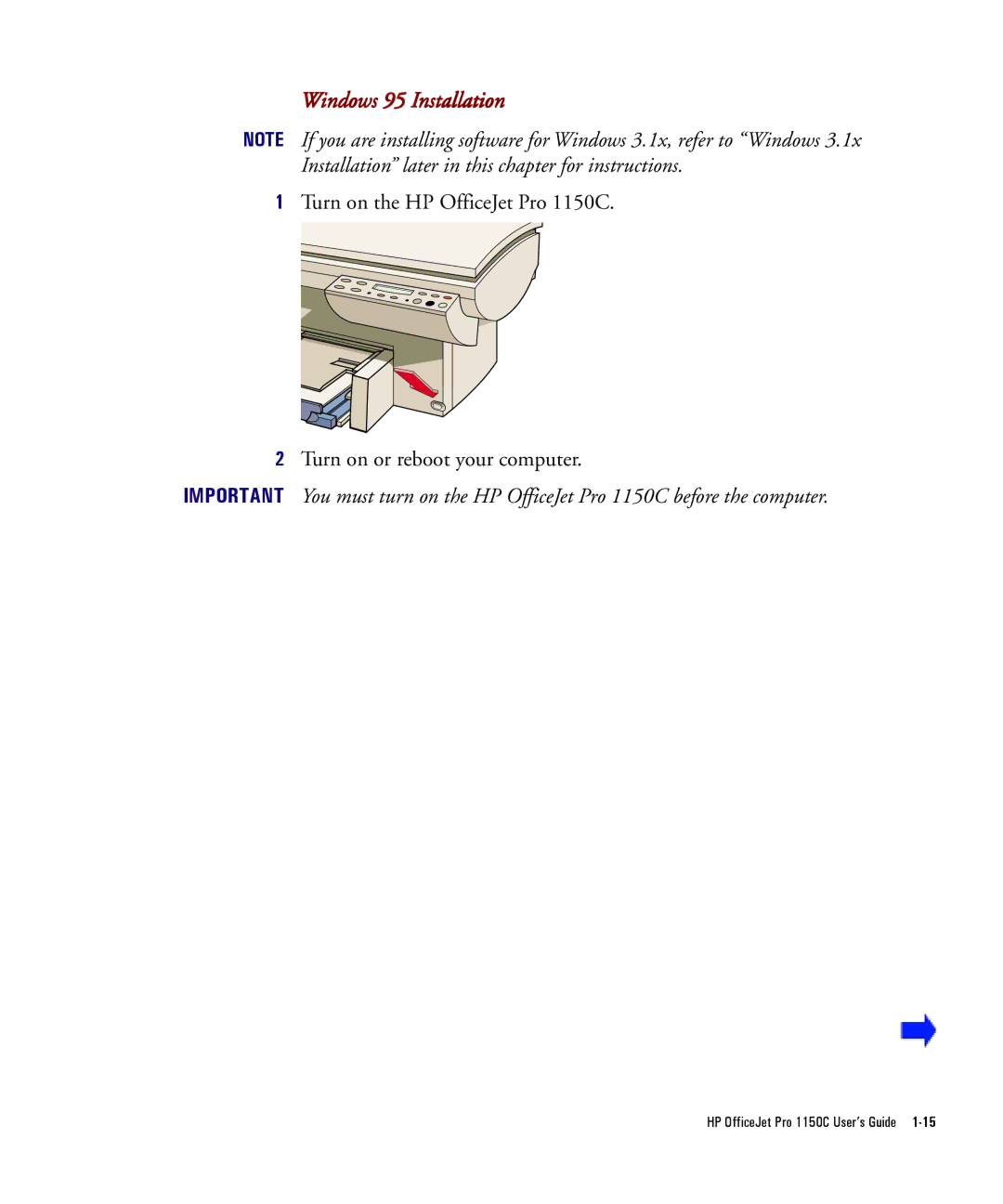 HP Pro 1150cse manual Windows 95 Installation 