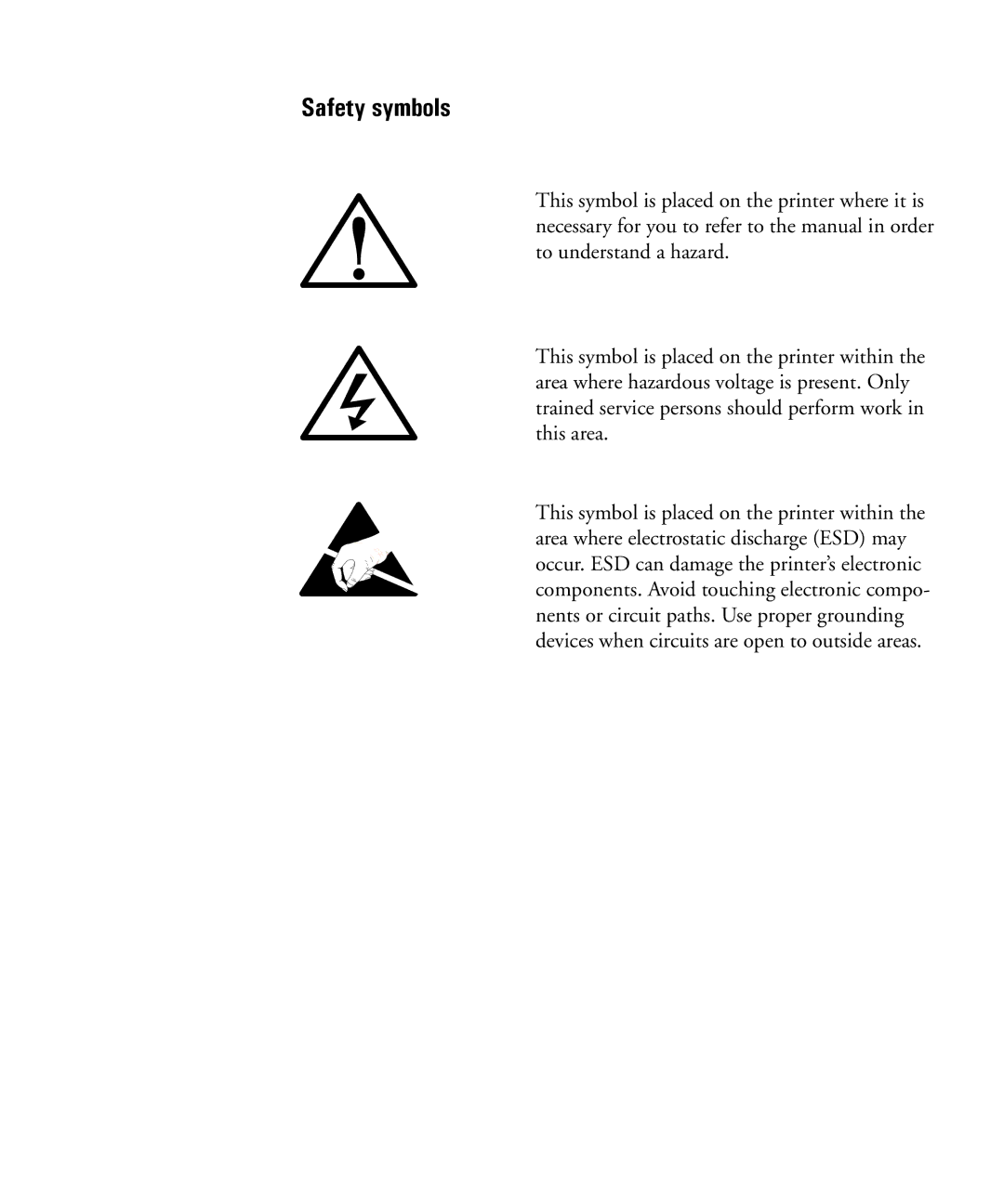 HP Pro 1150cse manual Safety symbols 