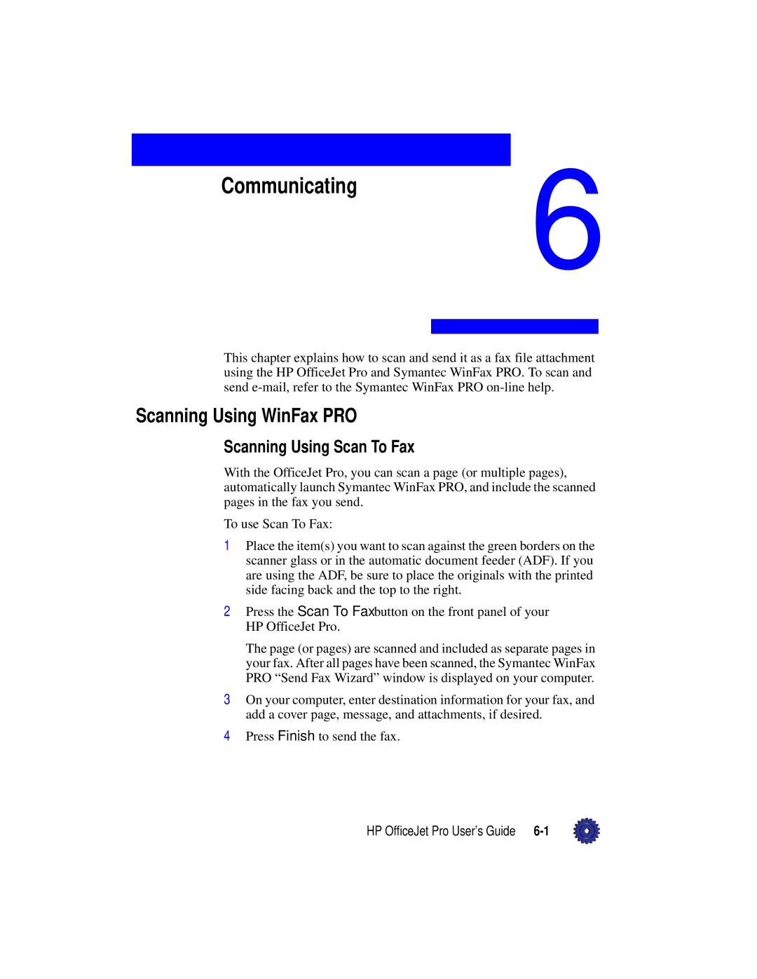 HP Pro 1175cse, Pro 1175cxi manual Communicating6, Scanning Using WinFax PRO, Scanning Using Scan To Fax 