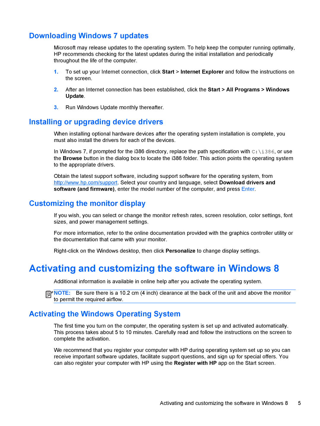 HP 3500p D8C44UTABA Downloading Windows 7 updates, Installing or upgrading device drivers, Customizing the monitor display 