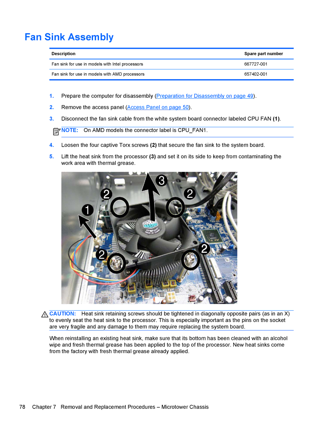 HP C7A33UT#ABA, Pro 3515 E3S87UTABA, D3K31UTABA, 3500p D8C44UTABA, D8C44UT#ABA, C7A35UT#ABA, D3K73UT#ABA manual Fan Sink Assembly 