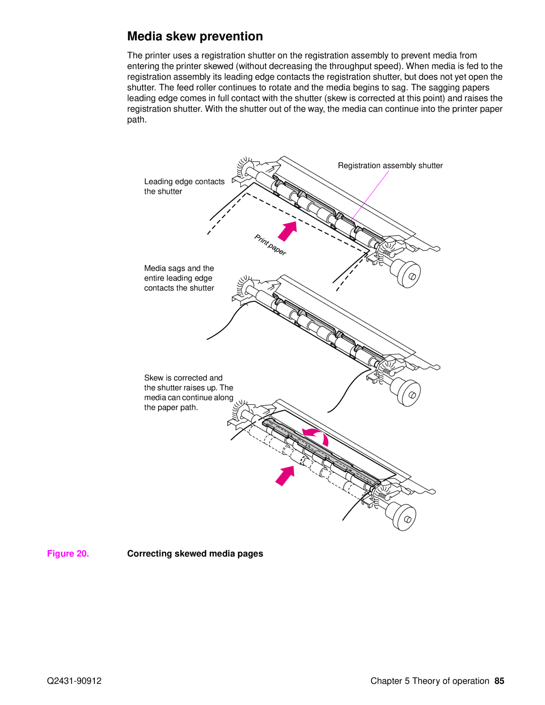 HP Pro 4300 C9H70UT C9H70UT#ABA manual Media skew prevention, Correcting skewed media pages 