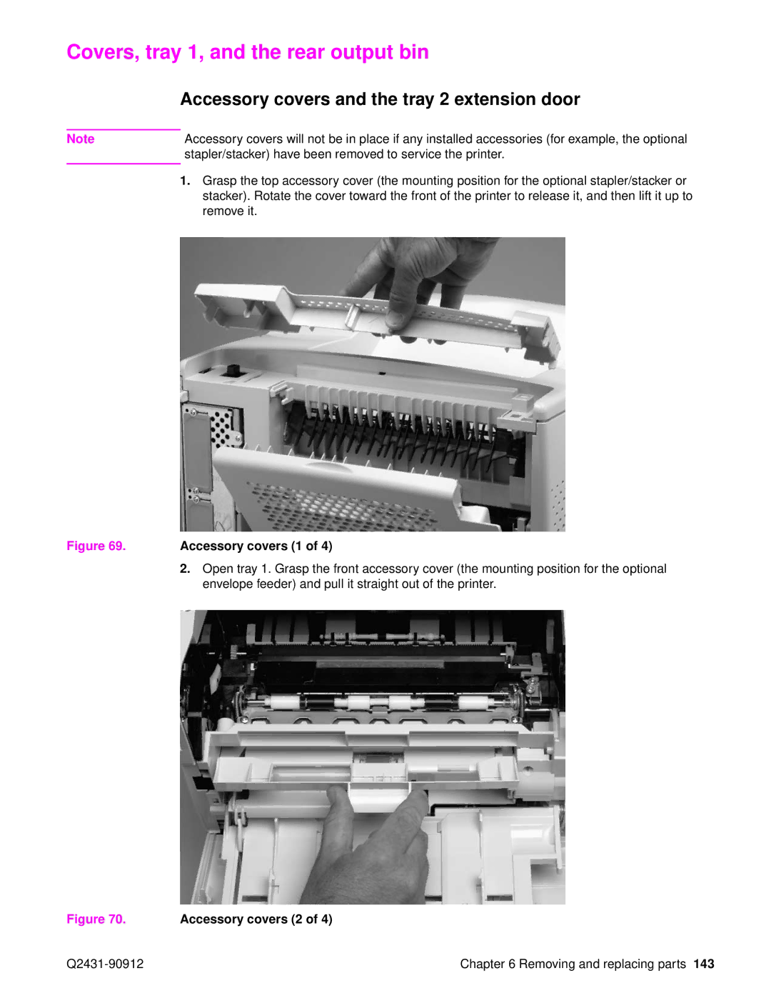 HP Pro 4300 C9H70UT C9H70UT#ABA Covers, tray 1, and the rear output bin, Accessory covers and the tray 2 extension door 