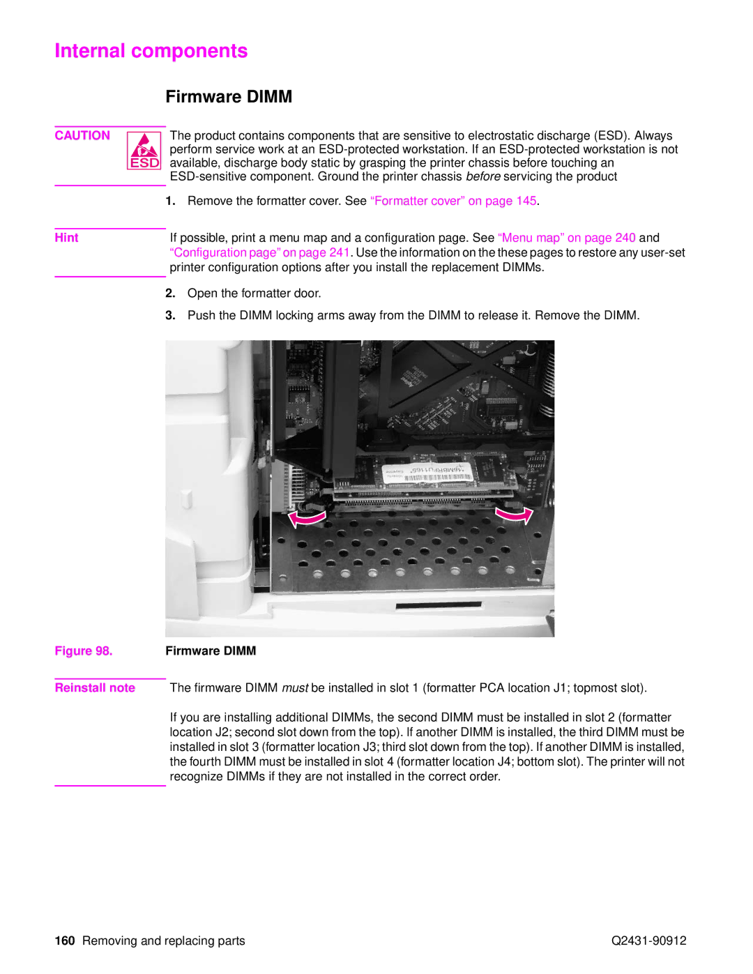 HP Pro 4300 C9H70UT C9H70UT#ABA manual Internal components, Firmware Dimm 