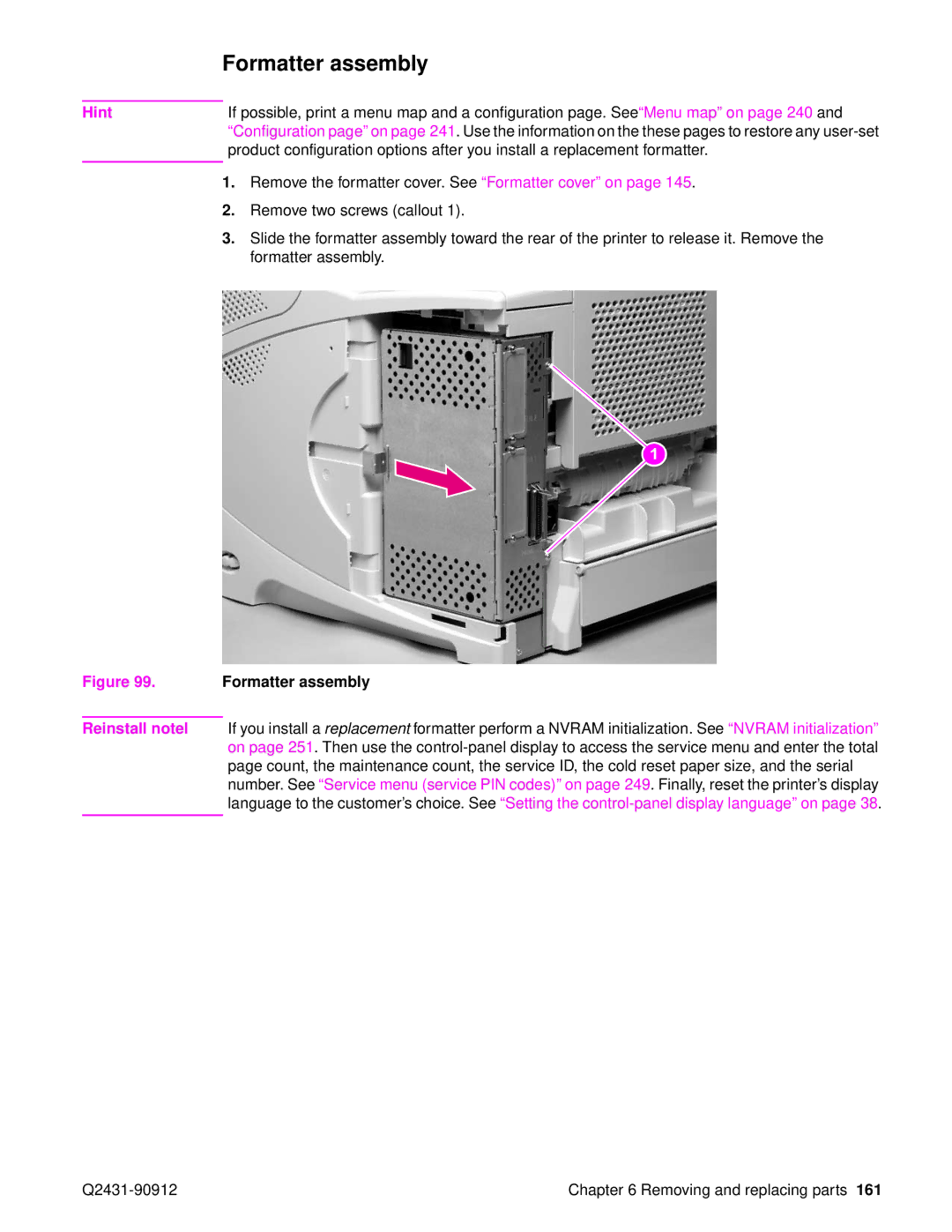 HP Pro 4300 C9H70UT C9H70UT#ABA manual Formatter assembly 