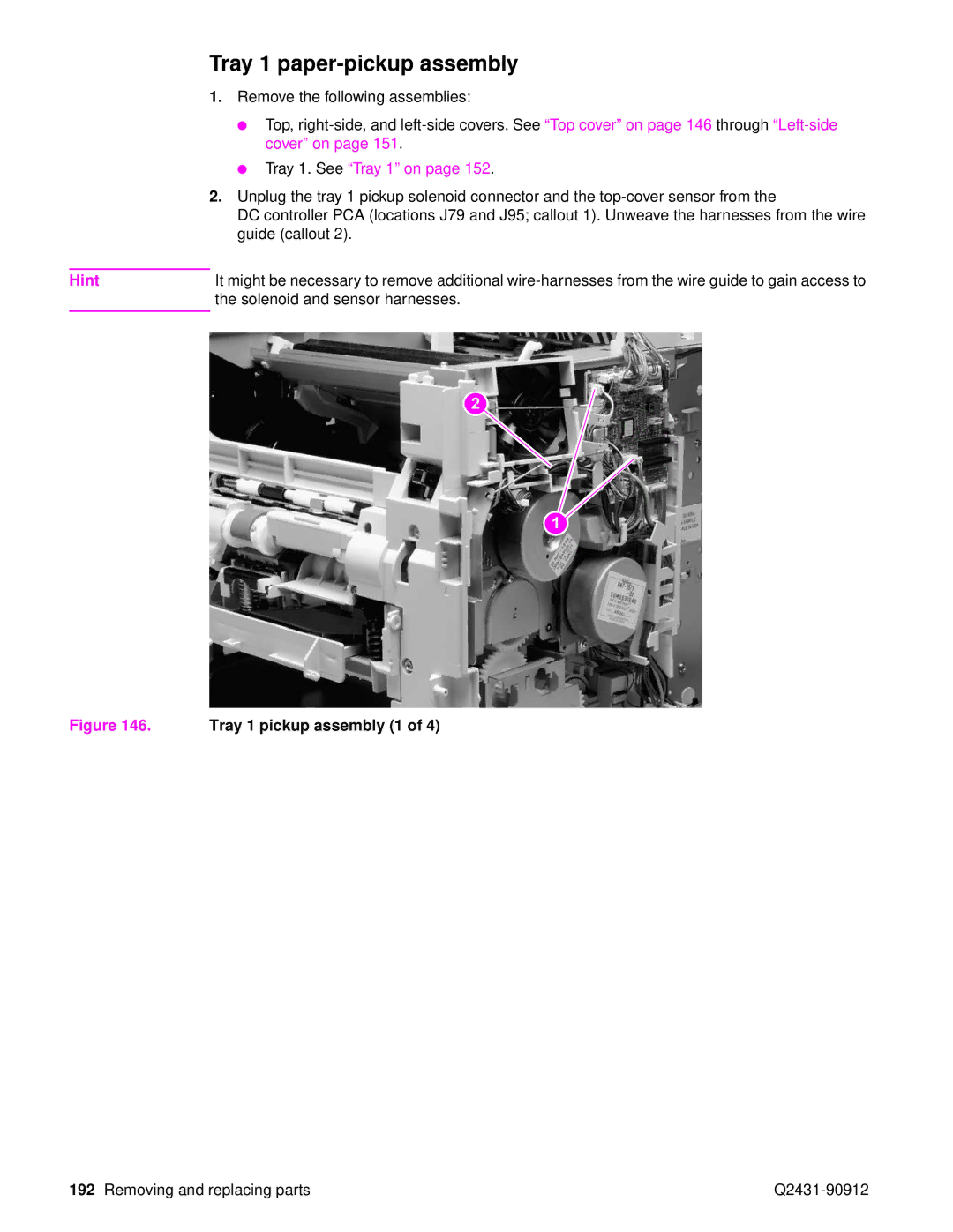 HP Pro 4300 C9H70UT C9H70UT#ABA manual Tray 1 paper-pickup assembly, Tray 1 pickup assembly 1 