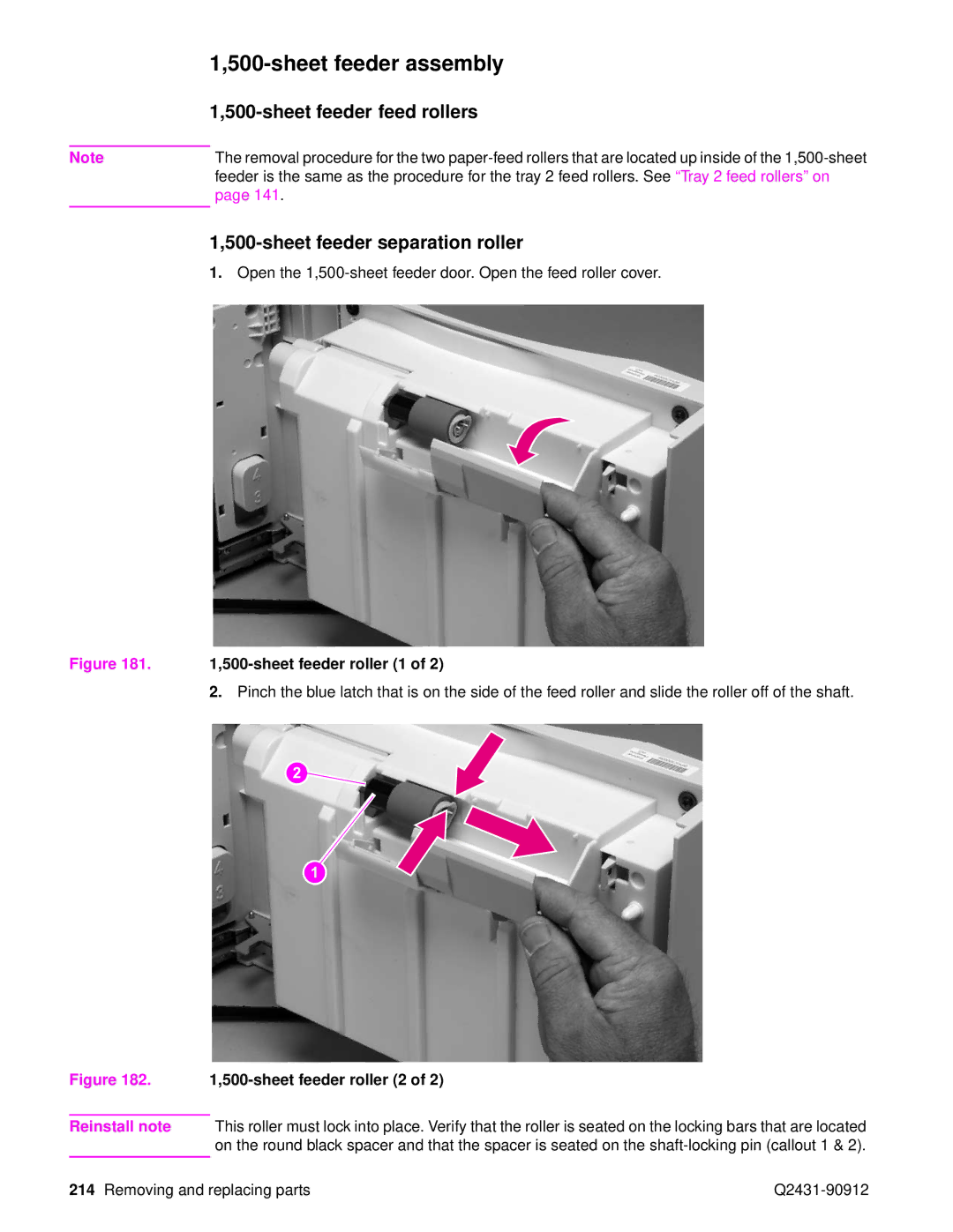 HP Pro 4300 C9H70UT C9H70UT#ABA manual Sheet feeder feed rollers, Sheet feeder separation roller 