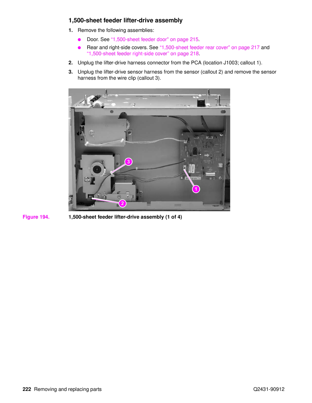 HP Pro 4300 C9H70UT C9H70UT#ABA manual sheet feeder lifter-drive assembly 1 