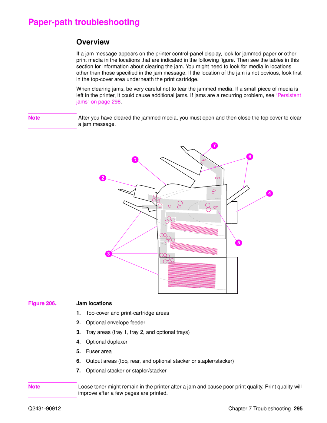 HP Pro 4300 C9H70UT C9H70UT#ABA manual Paper-path troubleshooting, Jam locations 