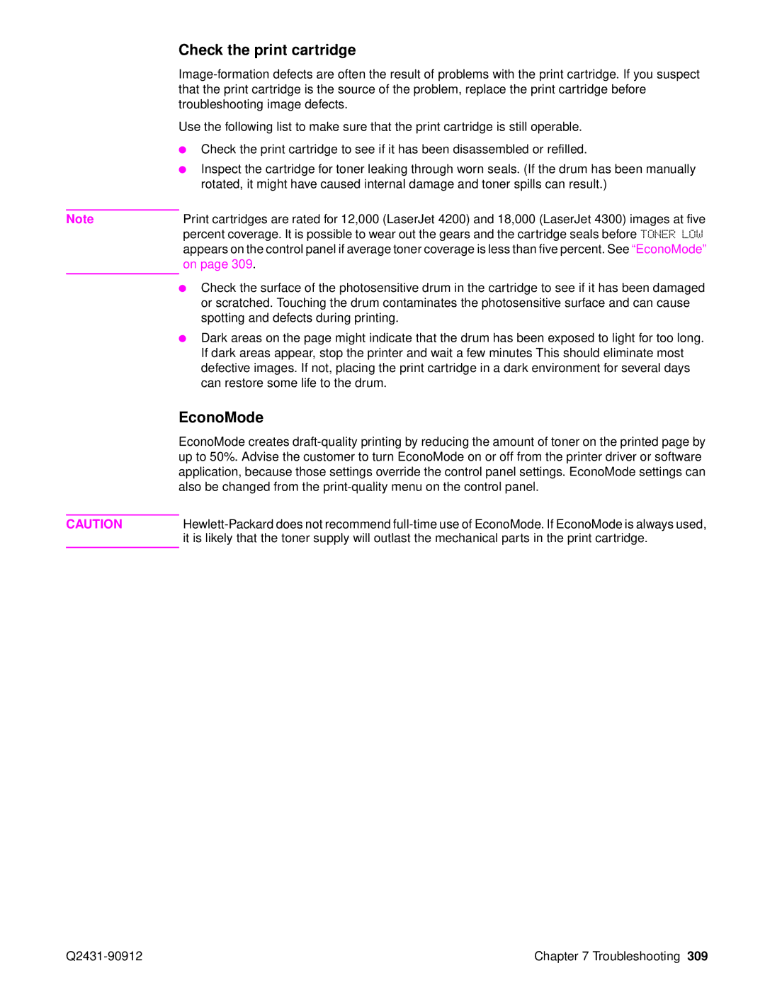 HP Pro 4300 C9H70UT C9H70UT#ABA manual Check the print cartridge, EconoMode 