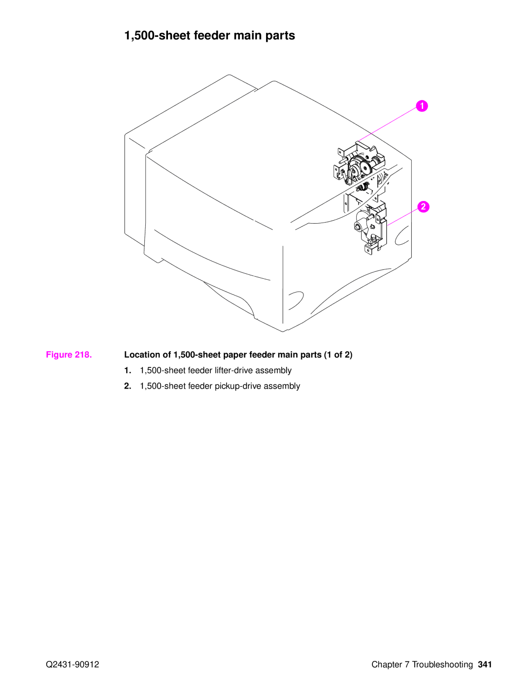 HP Pro 4300 C9H70UT C9H70UT#ABA manual Location of 1,500-sheet paper feeder main parts 1 