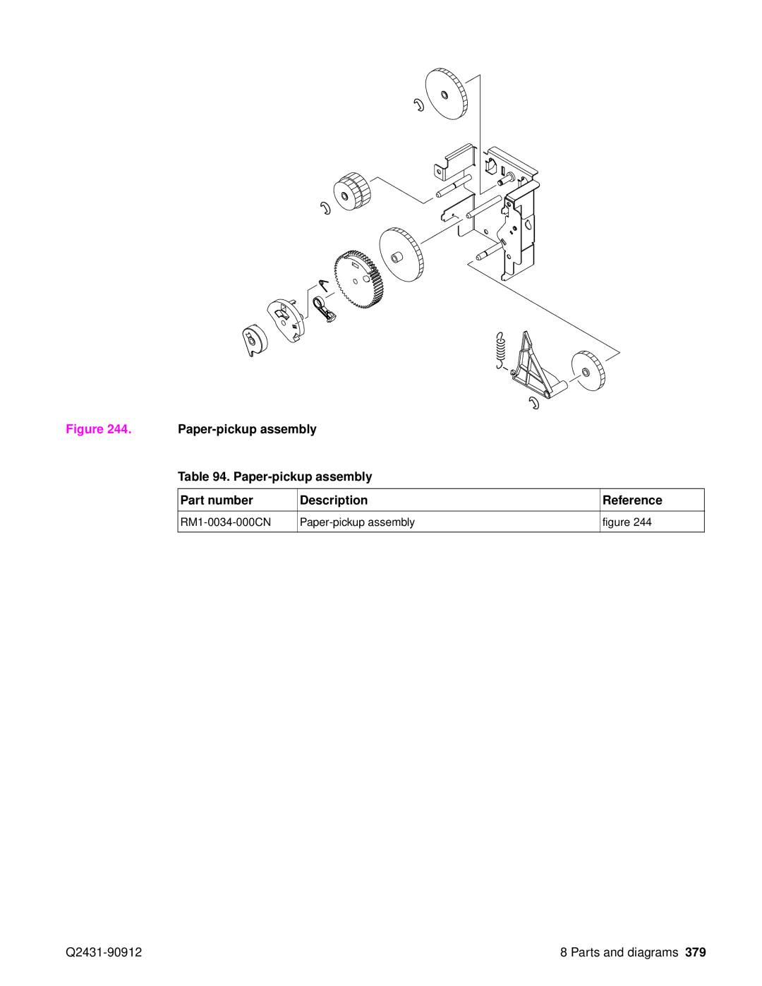 HP Pro 4300 C9H70UT C9H70UT#ABA manual Paper-pickup assembly Part number Description Reference 