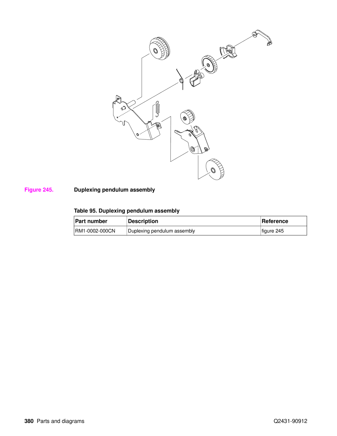 HP Pro 4300 C9H70UT C9H70UT#ABA manual RM1-0002-000CN Duplexing pendulum assembly 