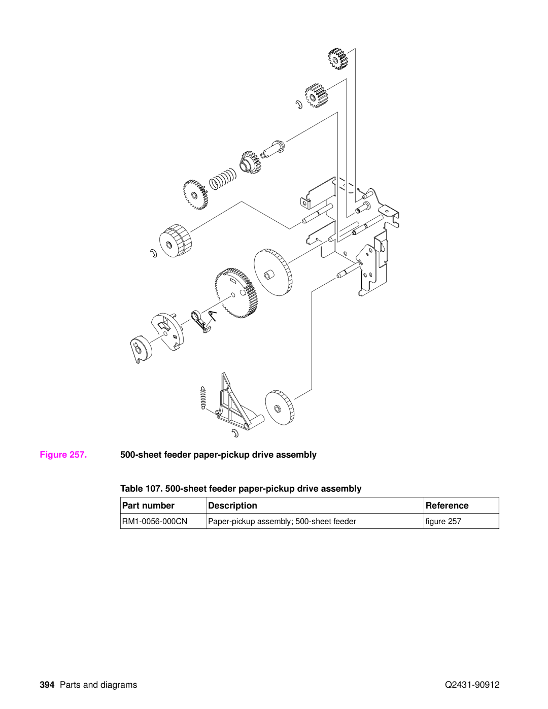 HP Pro 4300 C9H70UT C9H70UT#ABA manual RM1-0056-000CN Paper-pickup assembly 500-sheet feeder 