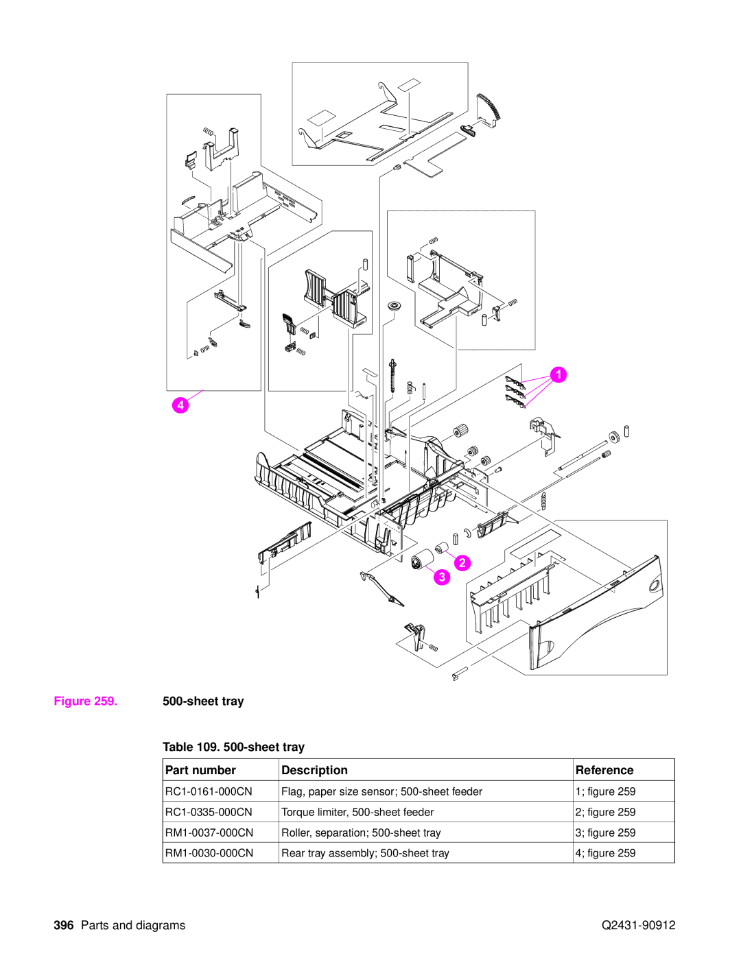 HP Pro 4300 C9H70UT C9H70UT#ABA manual Sheet tray Part number Description Reference 