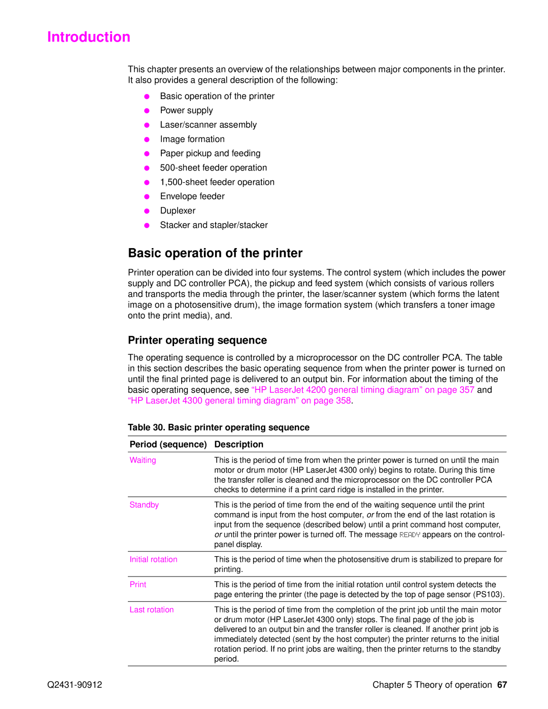 HP Pro 4300 C9H70UT C9H70UT#ABA manual Introduction, Basic operation of the printer, Printer operating sequence 