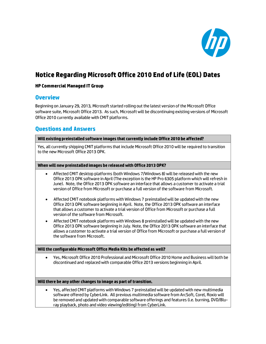 HP Pro 4300 manual Overview, Questions and Answers, HP Commercial Managed IT Group 