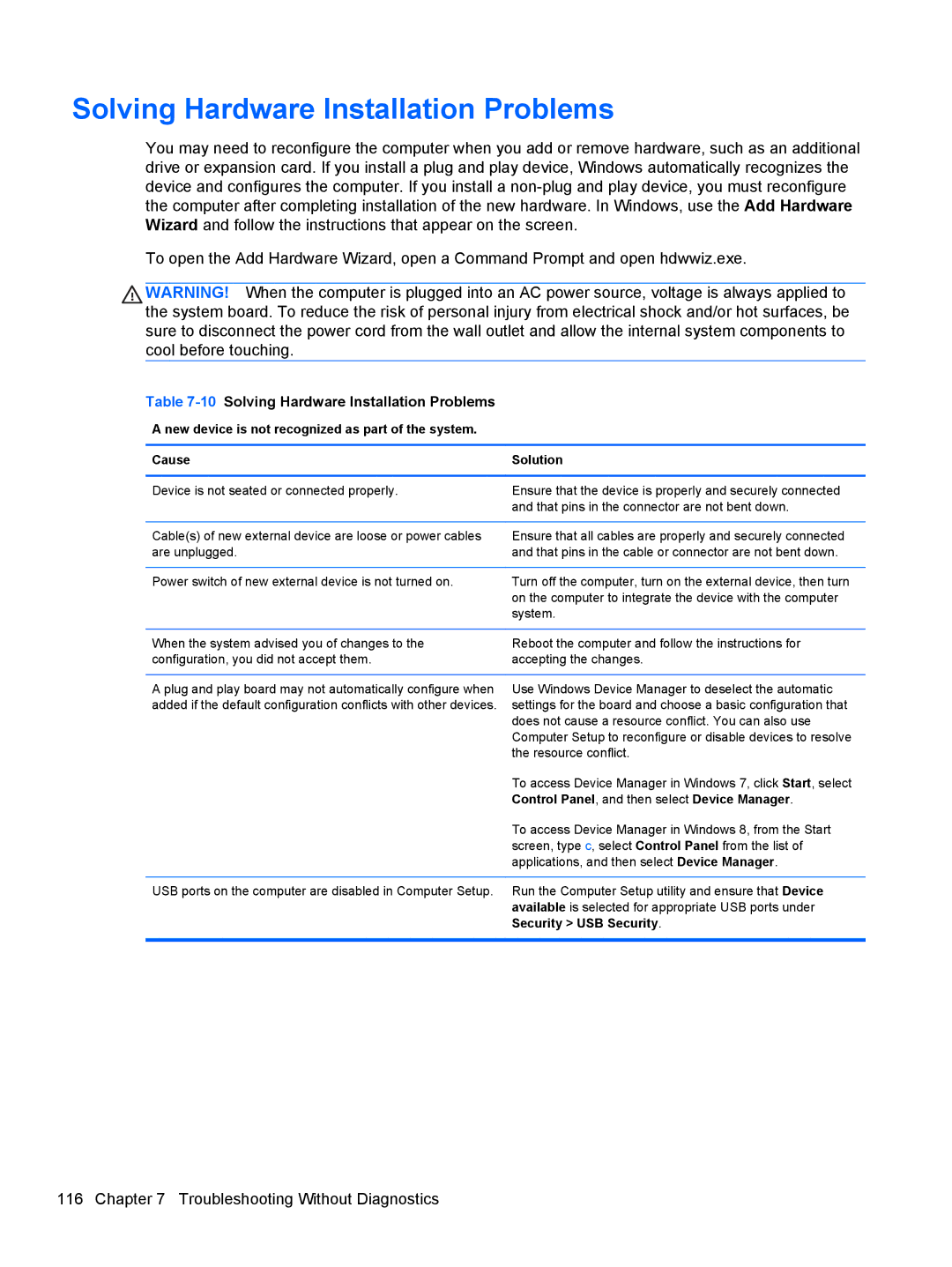 HP Pro 4300 manual 10Solving Hardware Installation Problems, Control Panel , and then select Device Manager 