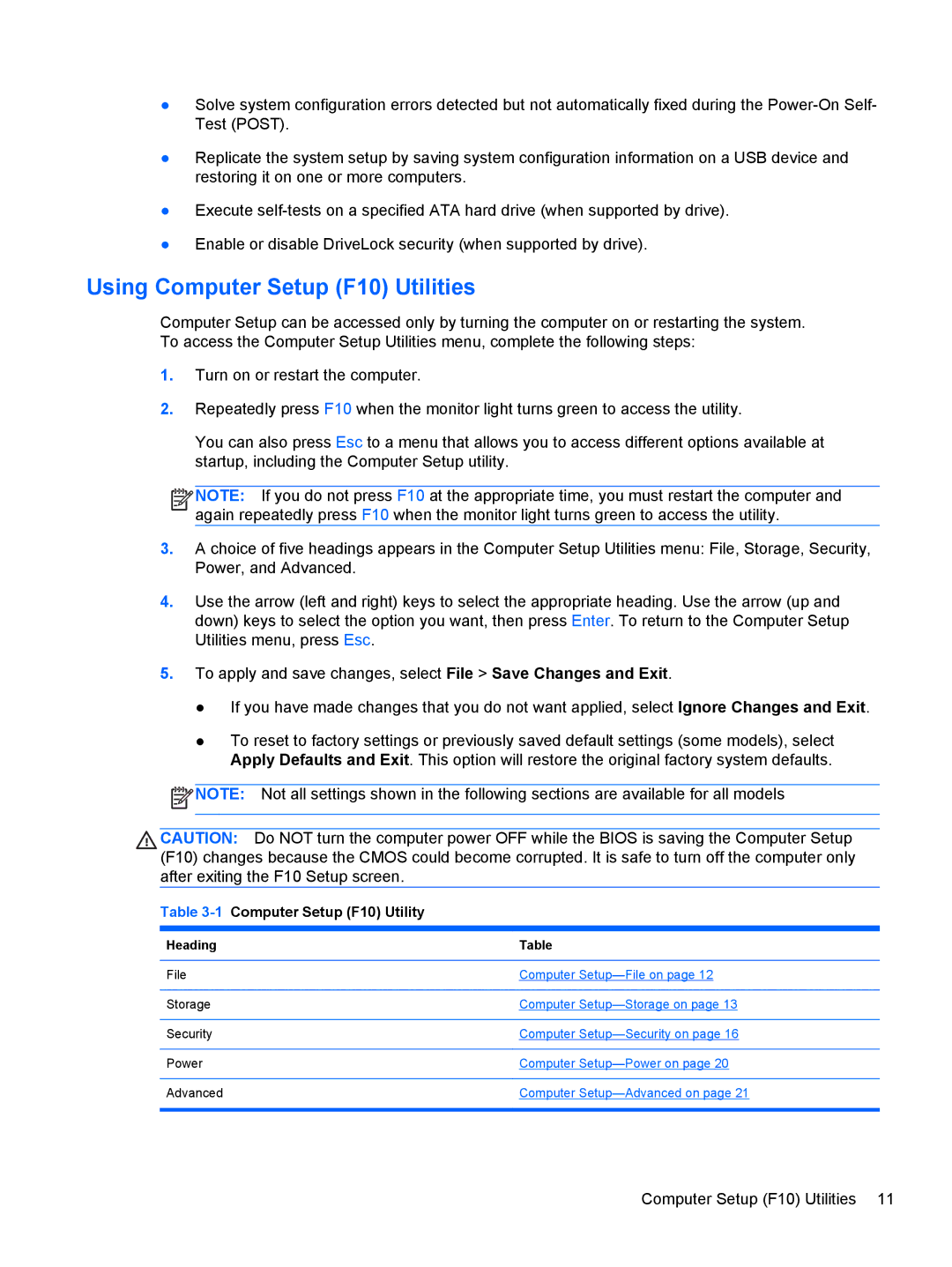 HP Pro 4300 manual Using Computer Setup F10 Utilities, 1Computer Setup F10 Utility 