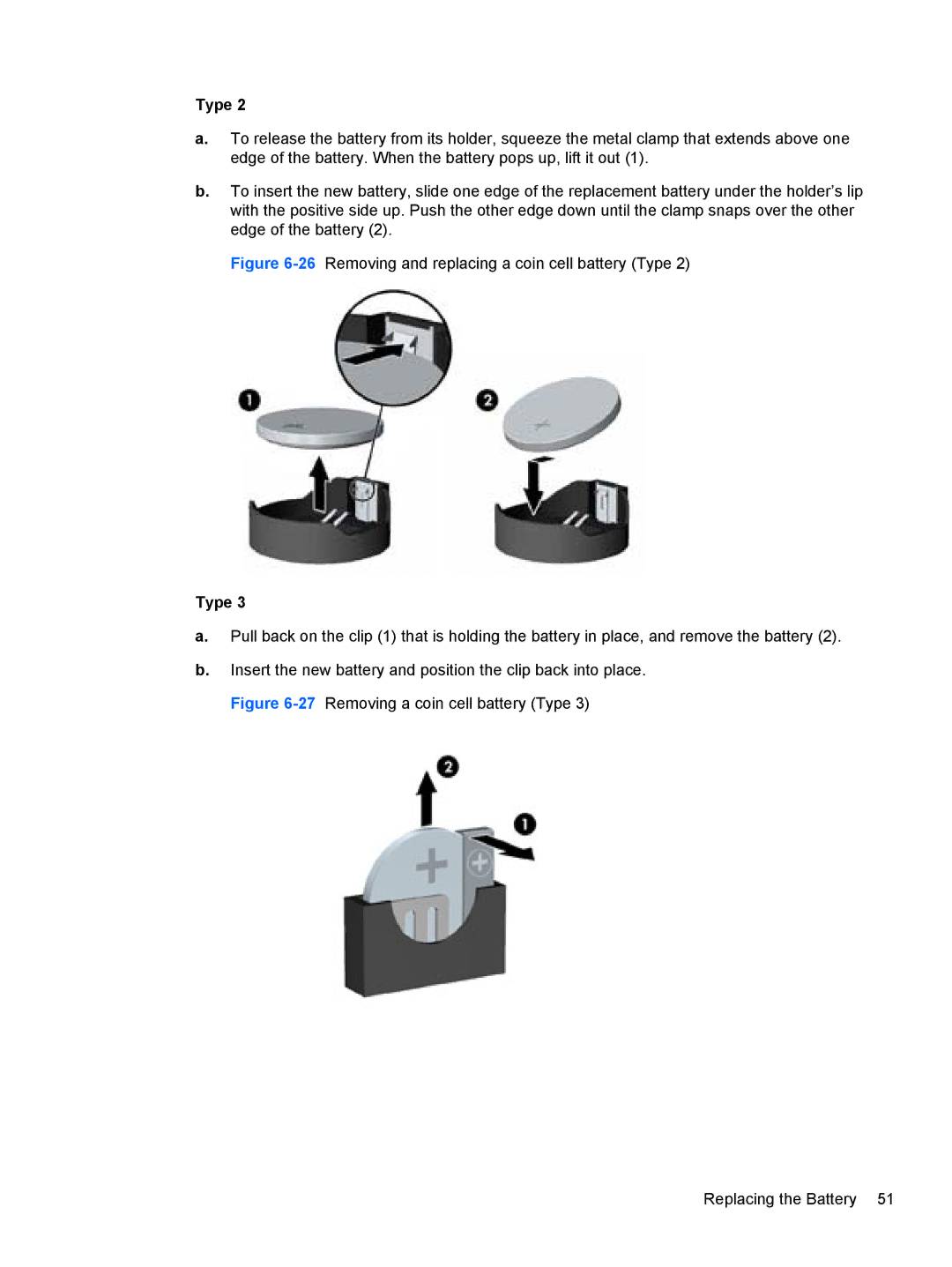 HP Pro 4300 manual 26Removing and replacing a coin cell battery Type 
