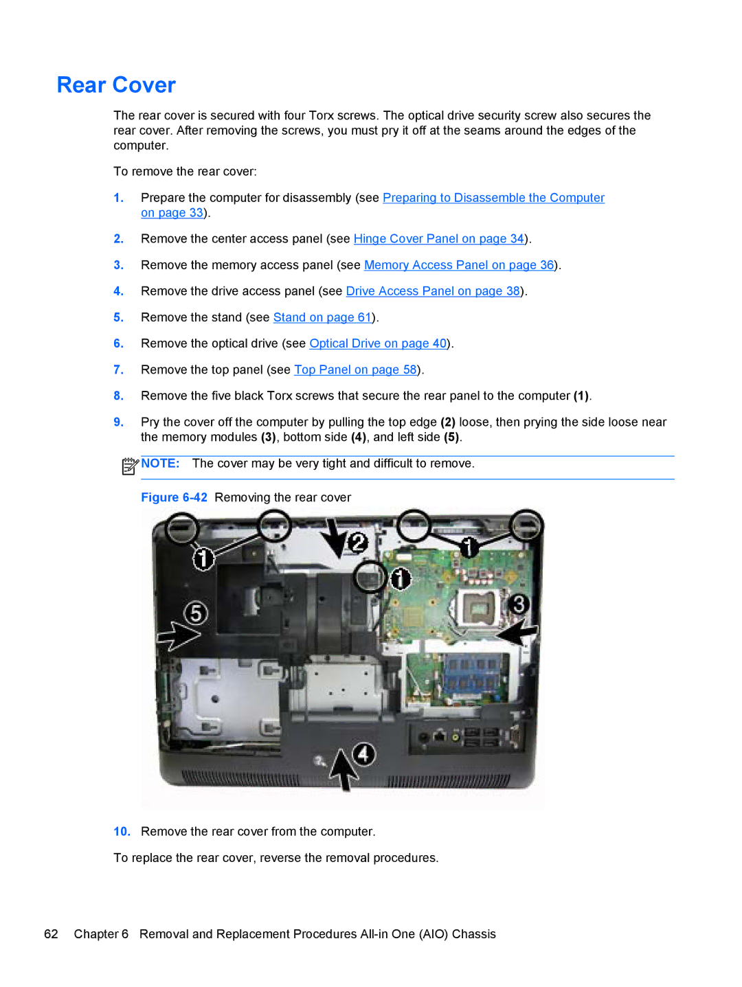 HP Pro 4300 manual Rear Cover 