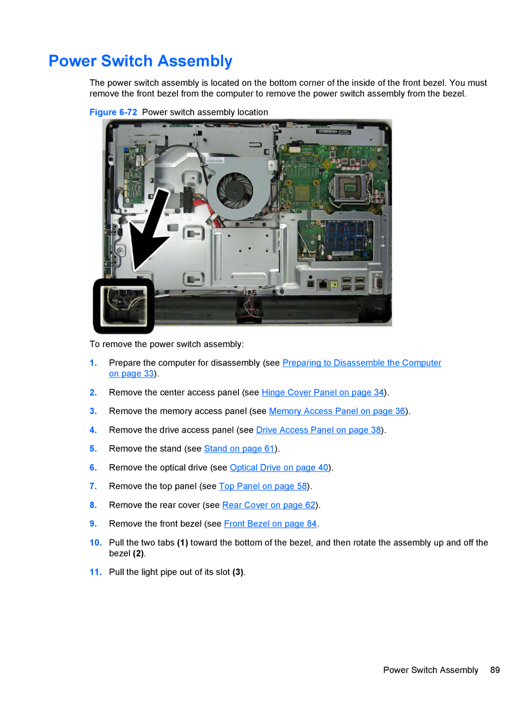 HP Pro 4300 manual Power Switch Assembly 