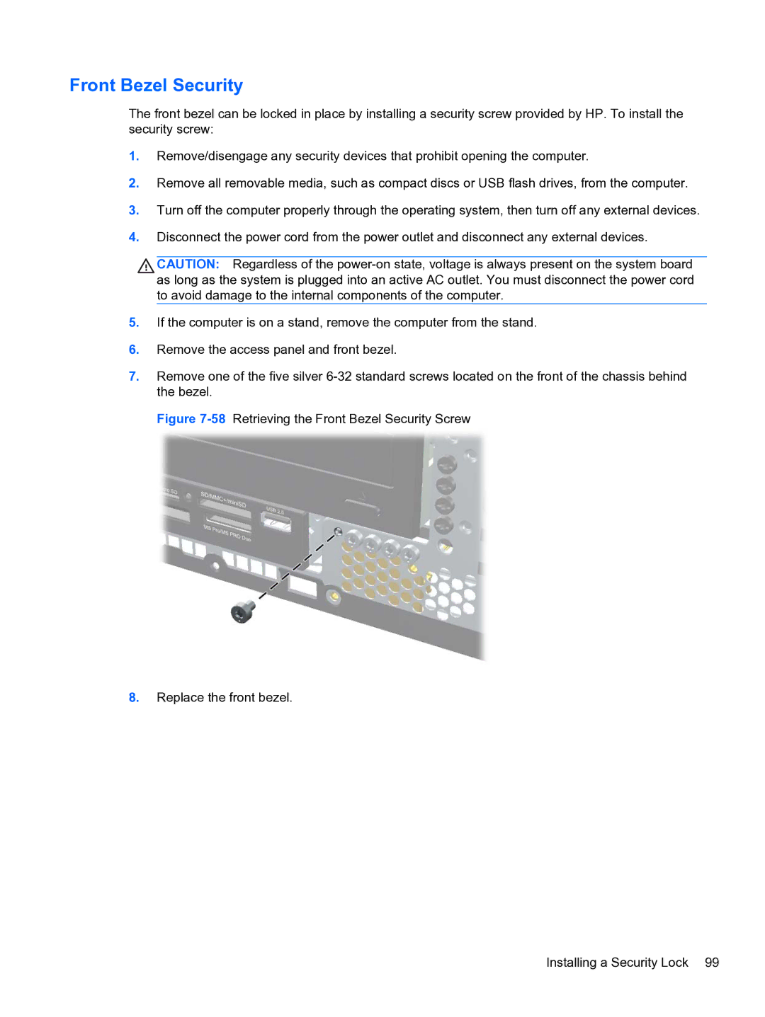 HP Pro 4300 manual Front Bezel Security 