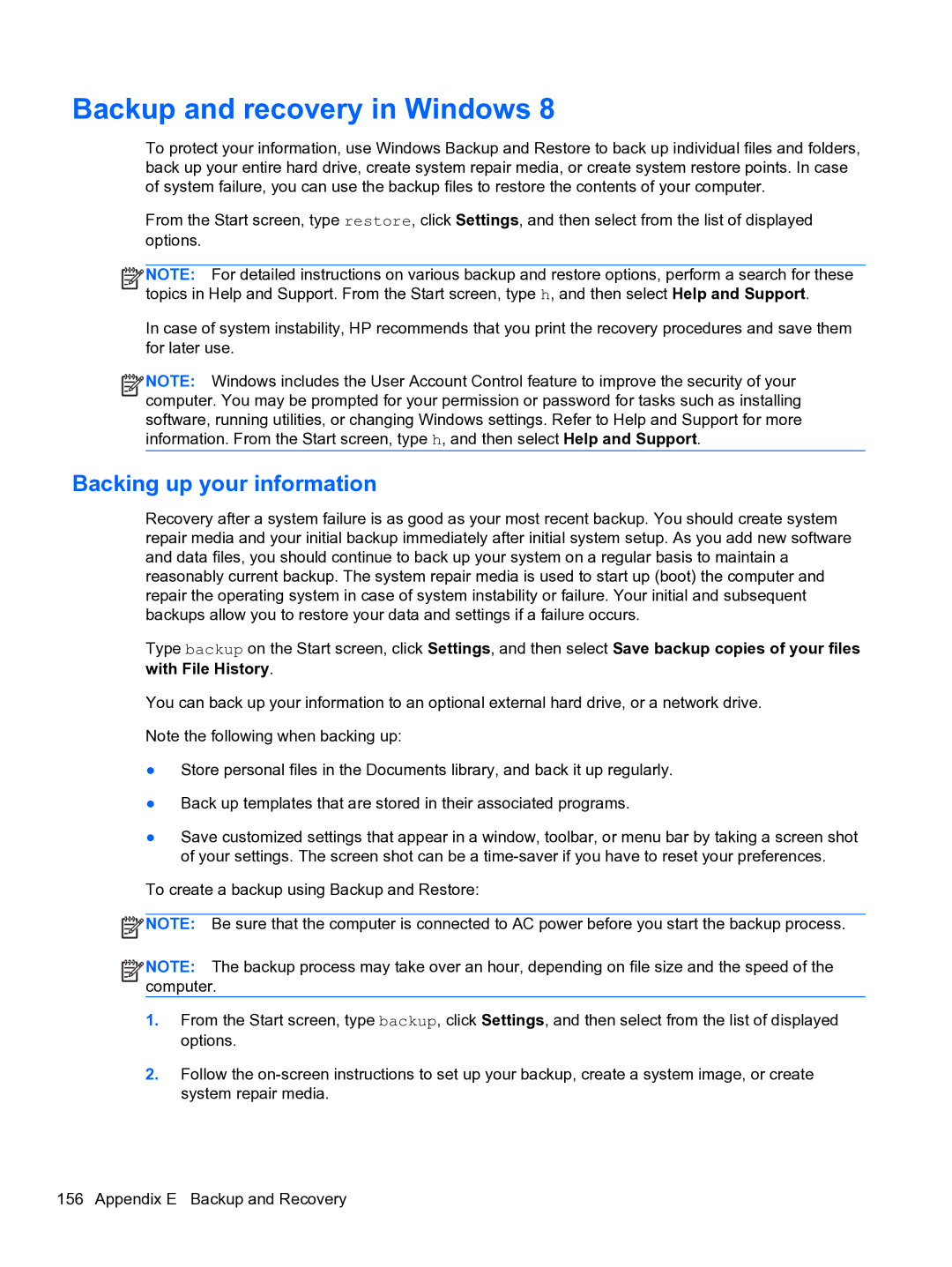 HP Pro 4300 manual Backup and recovery in Windows, Backing up your information 