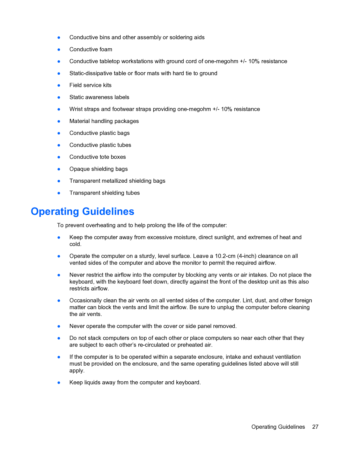 HP Pro 4300 manual Operating Guidelines 