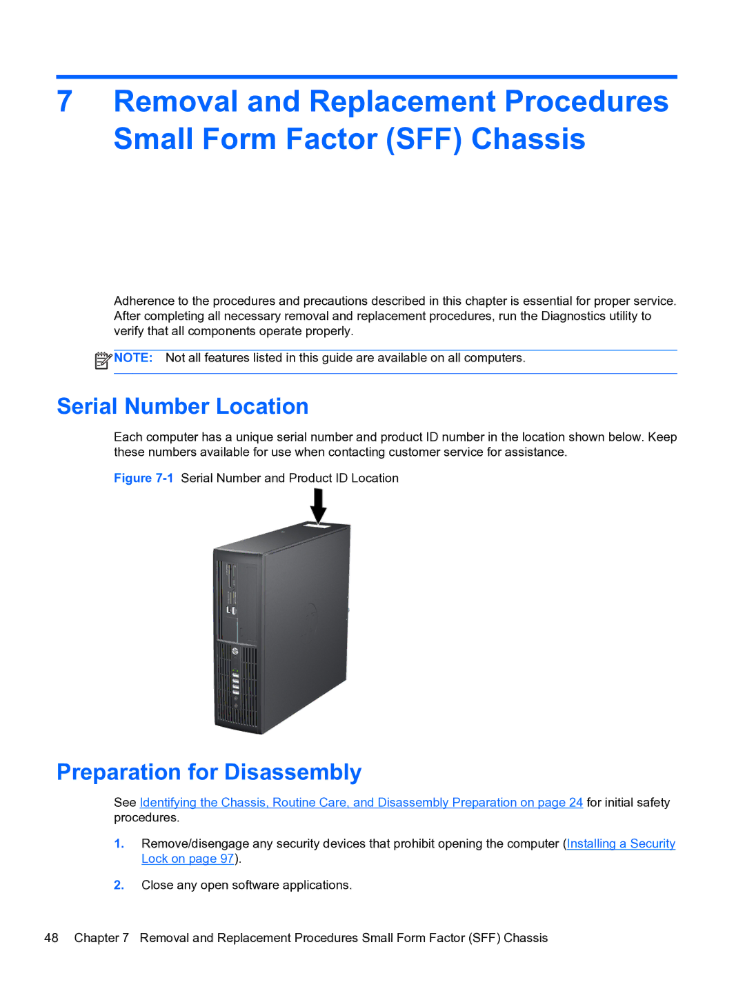 HP Pro 4300 manual Preparation for Disassembly, 1Serial Number and Product ID Location 