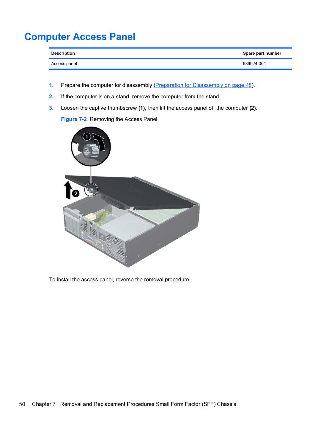 HP Pro 4300 manual Computer Access Panel, Description Spare part number Access panel 636924-001 