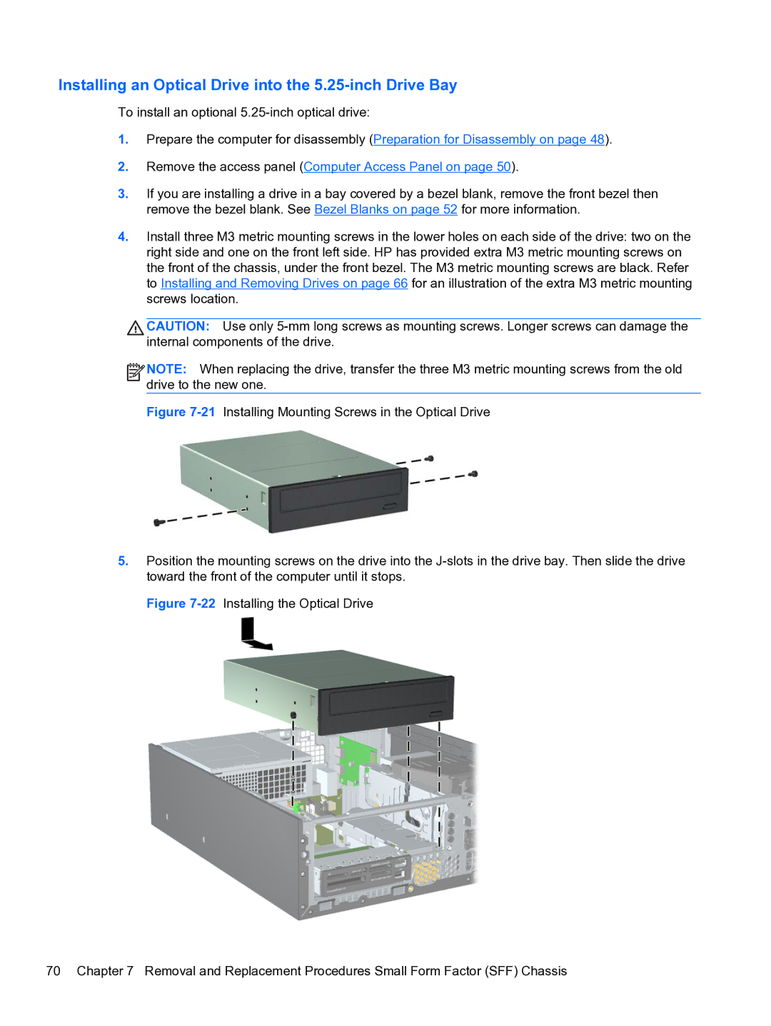 HP Pro 4300 manual Installing an Optical Drive into the 5.25-inch Drive Bay 