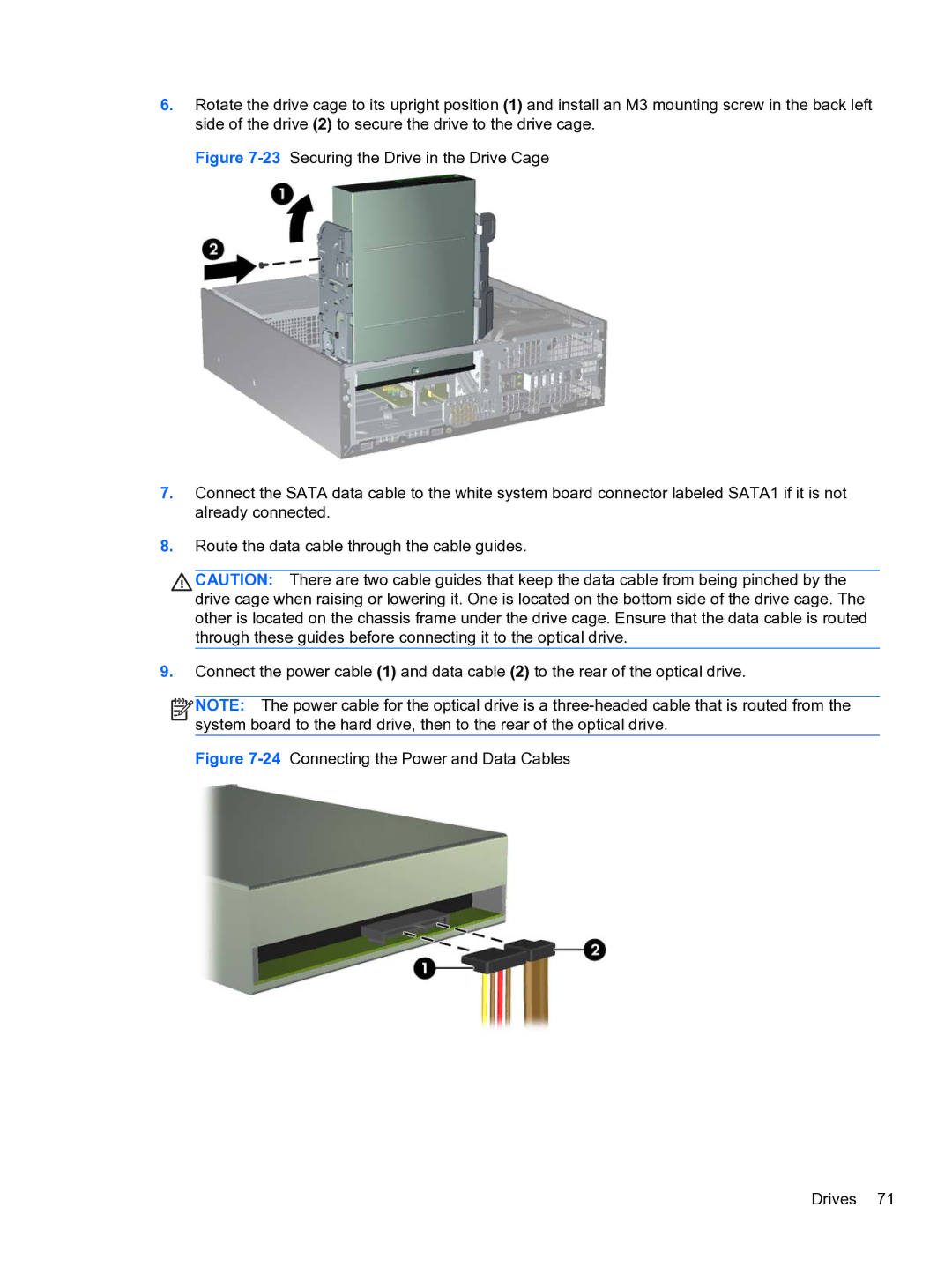 HP Pro 4300 manual 24Connecting the Power and Data Cables Drives 