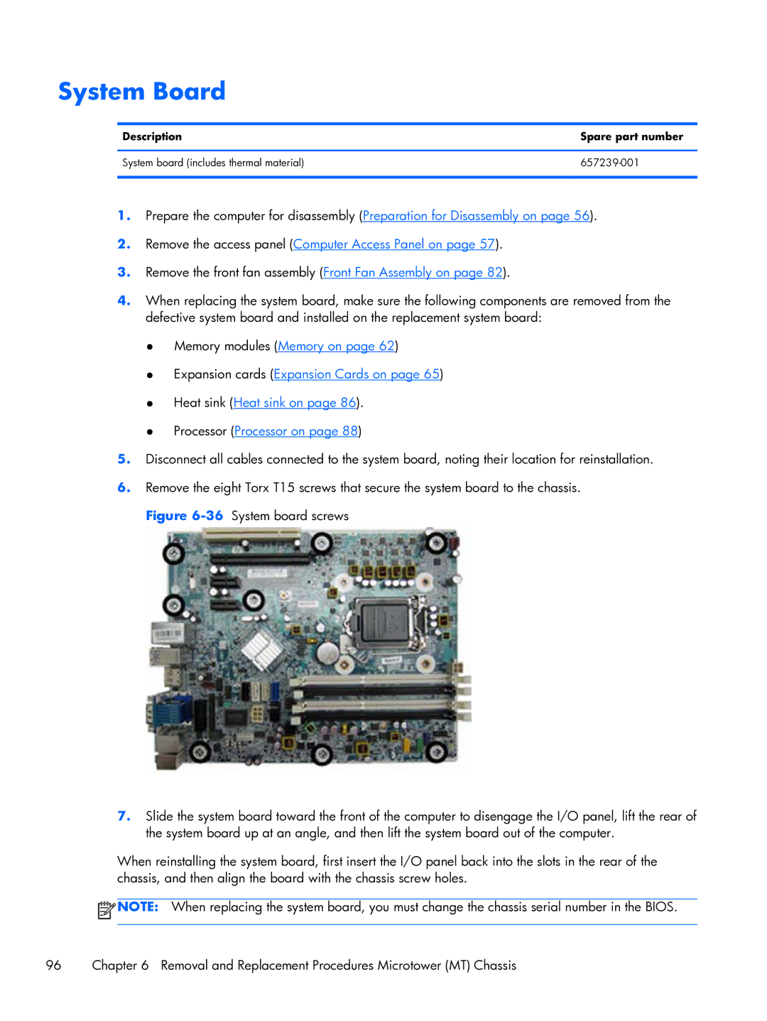 HP Pro 6300 manual System Board 