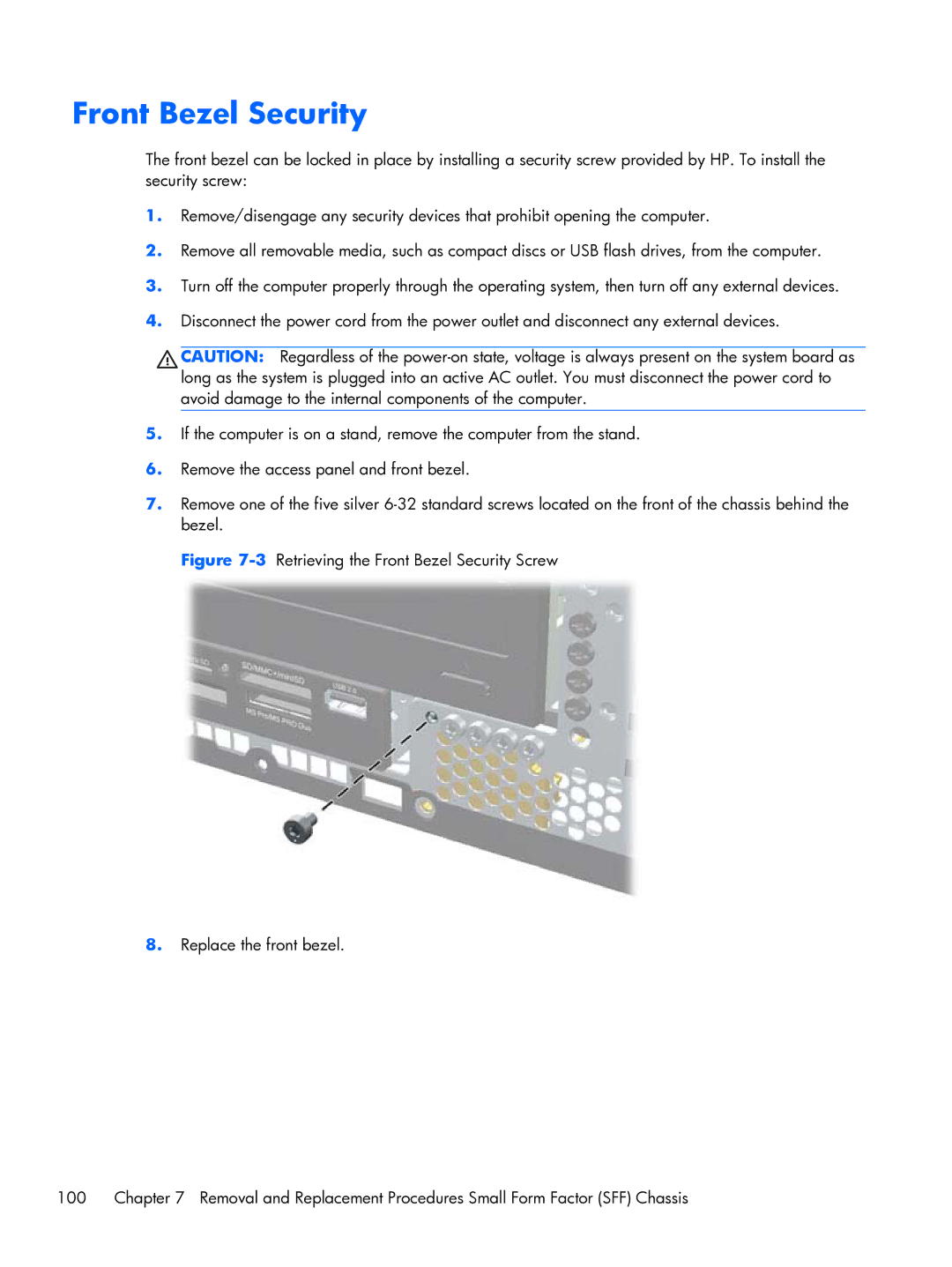 HP Pro 6300 manual Front Bezel Security 