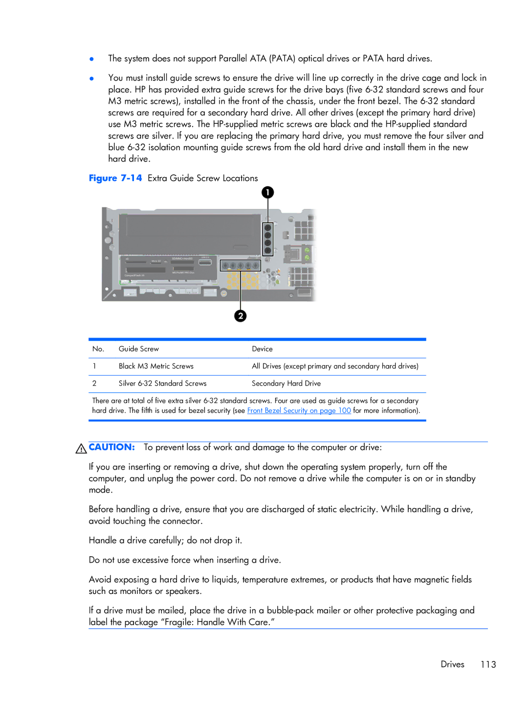 HP Pro 6300 manual 14Extra Guide Screw Locations 