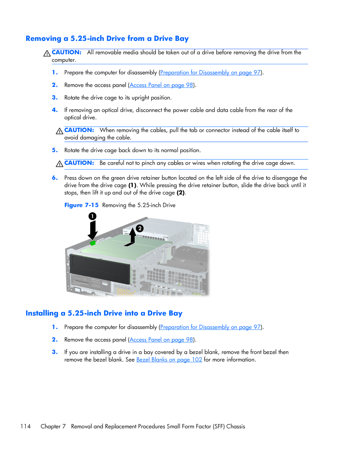 HP Pro 6300 manual Removing a 5.25-inch Drive from a Drive Bay 