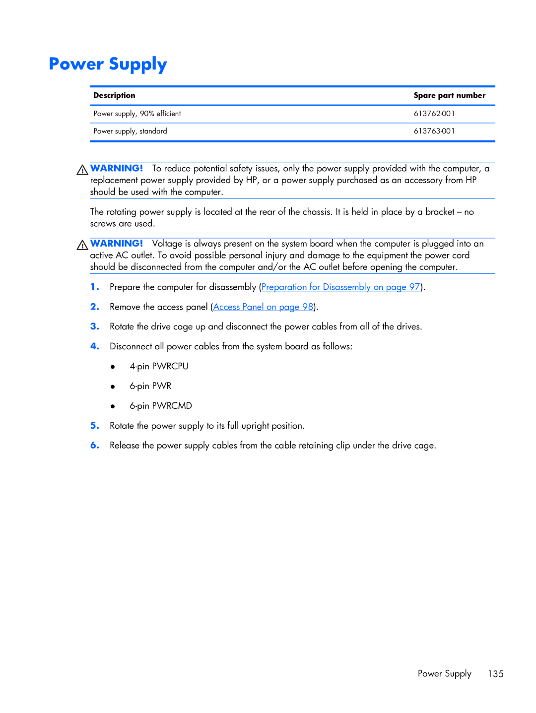 HP Pro 6300 manual Power Supply 