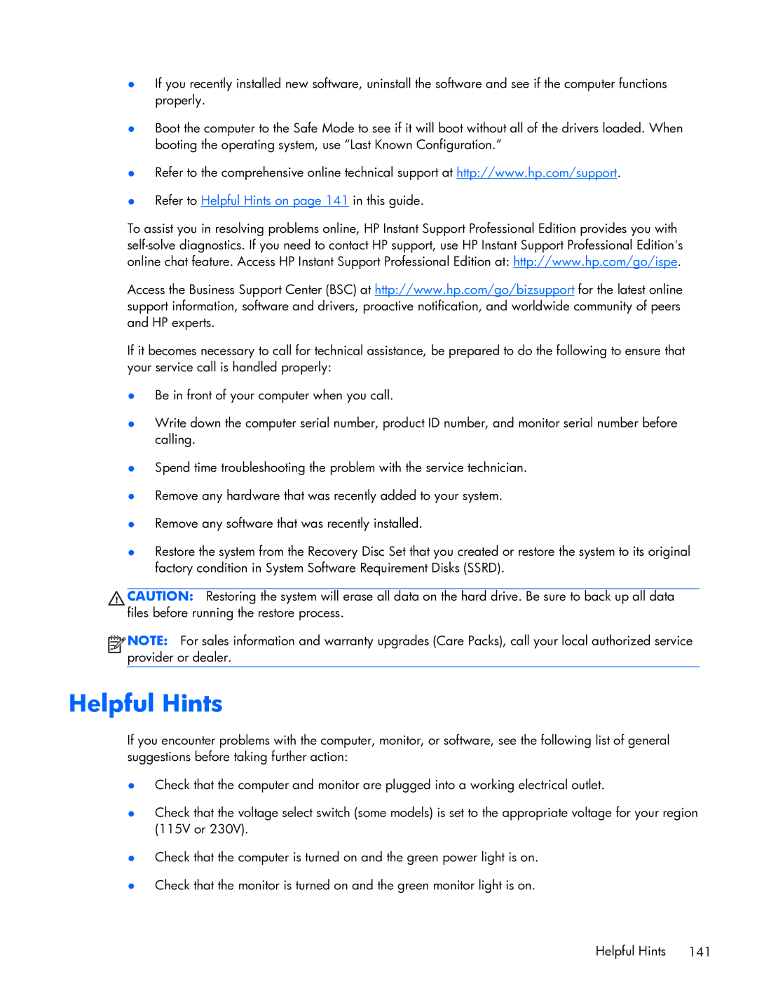 HP Pro 6300 manual Refer to Helpful Hints on page 141 in this guide 