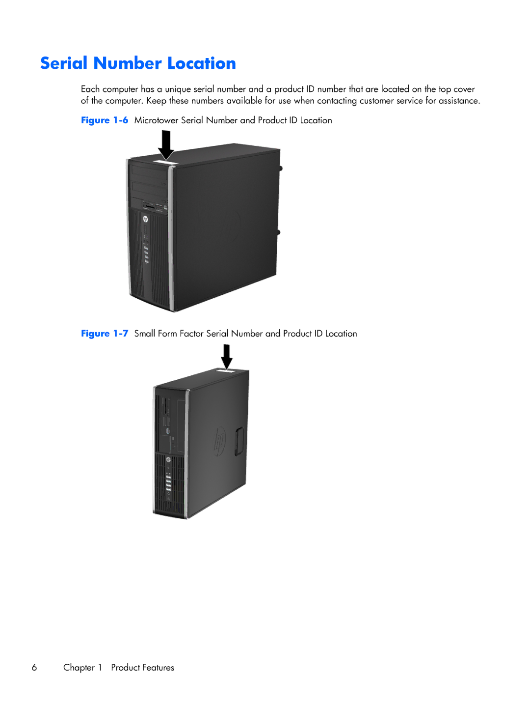 HP Pro 6300 manual Serial Number Location, 6Microtower Serial Number and Product ID Location 