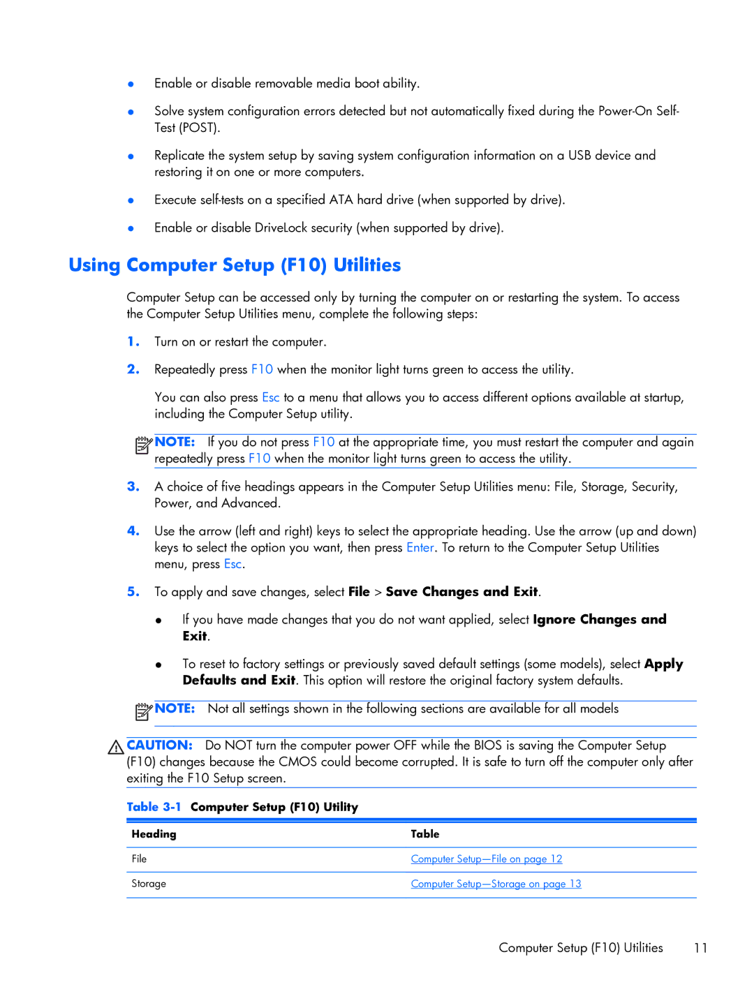 HP Pro 6300 manual Using Computer Setup F10 Utilities 