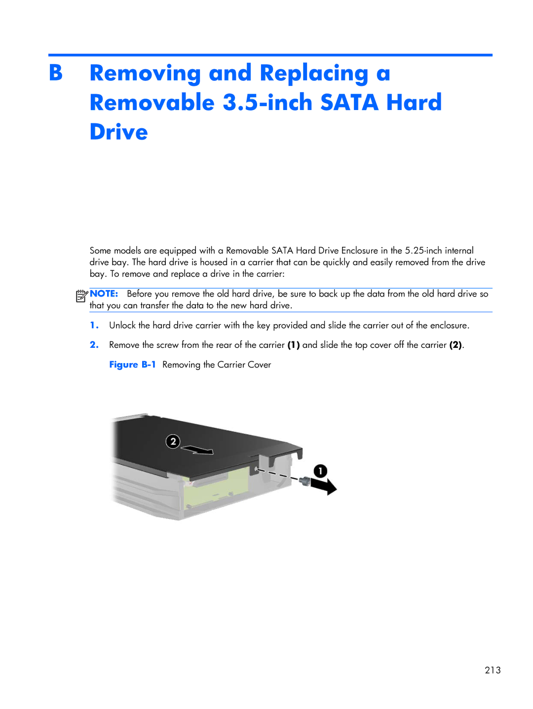 HP Pro 6300 manual Removing and Replacing a Removable 3.5-inch Sata Hard Drive 