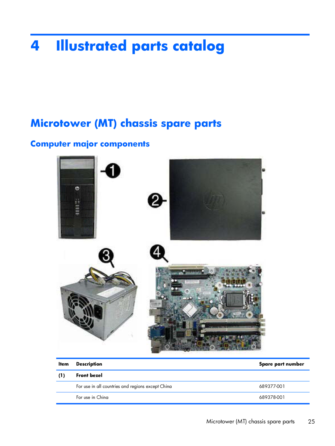 HP Pro 6300 manual Illustrated parts catalog, Microtower MT chassis spare parts, Computer major components 