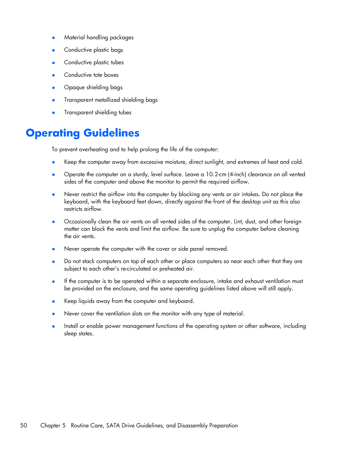 HP Pro 6300 manual Operating Guidelines 