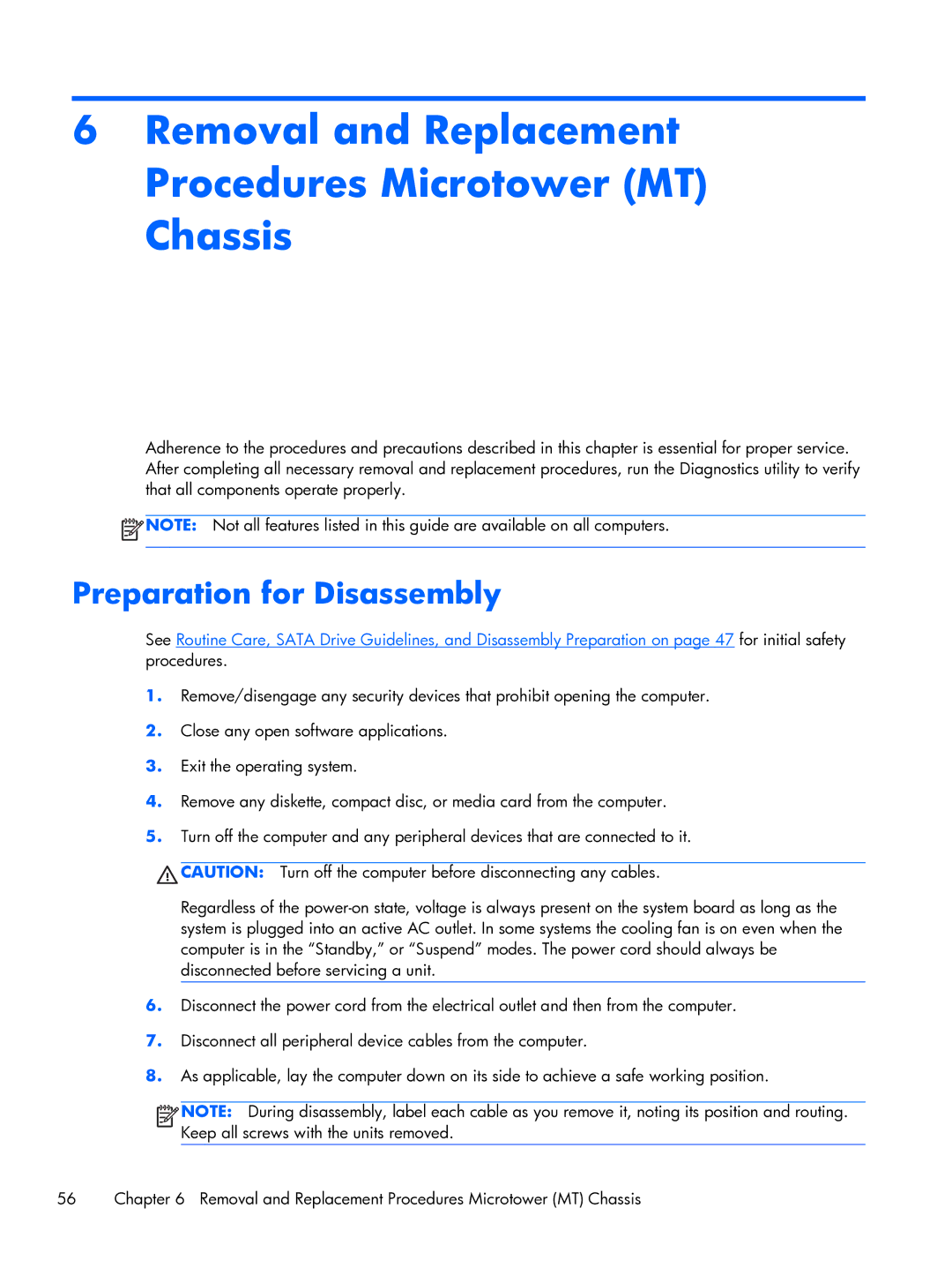 HP Pro 6300 manual Removal and Replacement Procedures Microtower MT Chassis, Preparation for Disassembly 