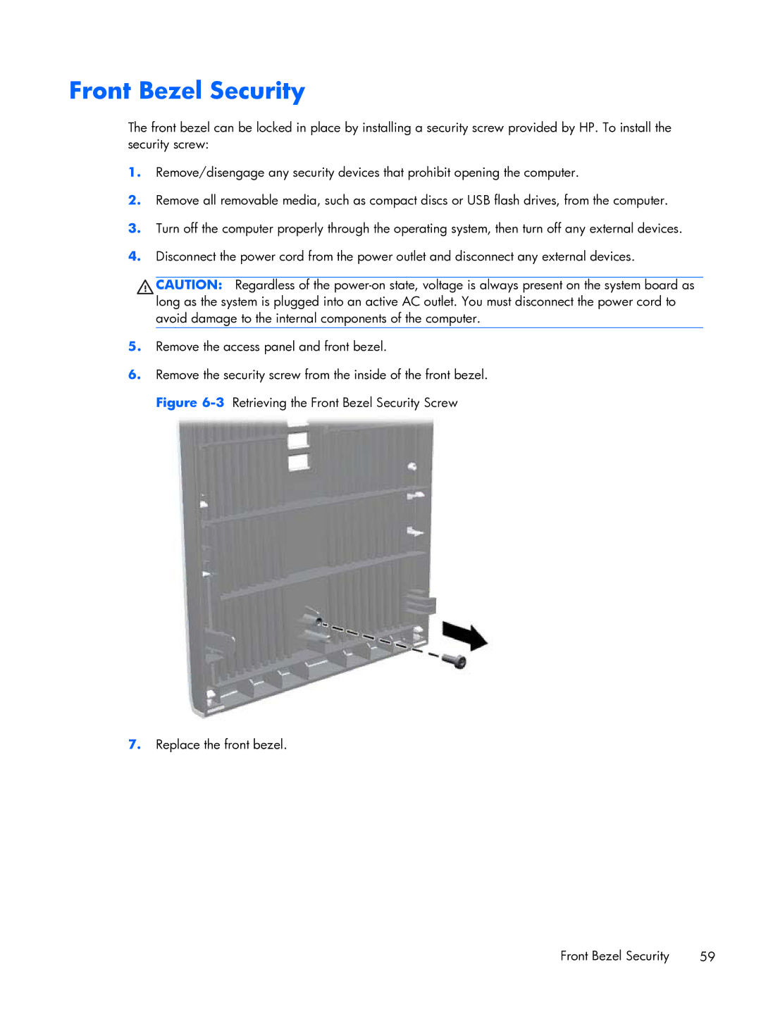 HP Pro 6300 manual Front Bezel Security 